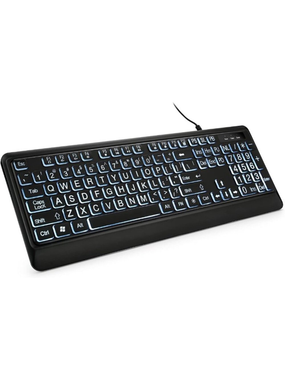 Large Print Backlit USB Keyboard - Full Size Illuminated LED for PC, Gaming